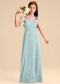 Azazie Everett Junior Mist A-Line Bow Stretch Satin Dress image5