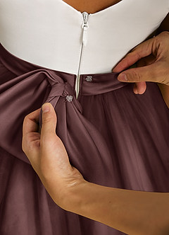 Azazie Sprout Flower Girl Dresses Espresso A-Line Bow Tulle Dress image5