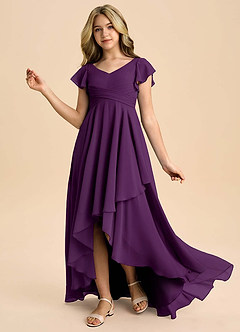 Azazie Caria Junior Grape A-Line Pleated Chiffon Dress image1