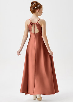 Azazie Avelina Junior Clay A-Line Pleated Stretch Satin Dress image2