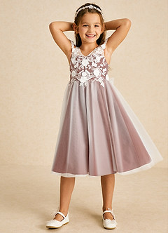 Azazie Sunnie Flower Girl Dresses Auburn A-Line Lace Tulle Dress image4