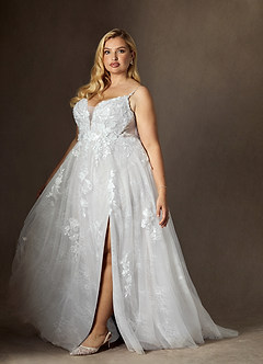 Azazie Monda Hochzeitskleider A-Linie Spitze Tüll Kleid Diamantweiß image17