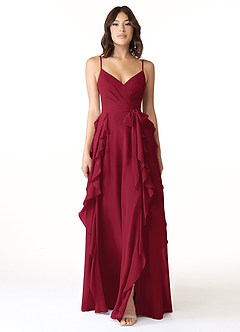 Azazie Peyton Bridesmaid Dresses Burgundy A-Line Ruched Chiffon Dress image5
