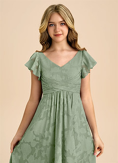 Azazie Omari Junior Dusty Sage A-Line Pleated Floral Burnout Dress image7