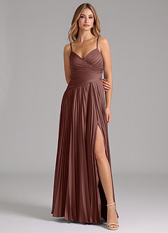 Azazie Vini Brautjungfernkleider A-Linie Plissee Stretch-Satin Kleid Espresso image4
