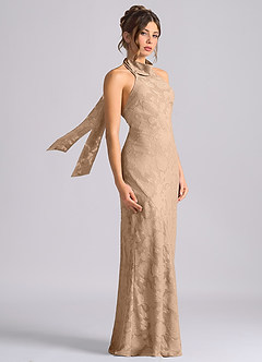 Azazie Velli Robes de demoiselle d'honneur Robe Sirène en Blumen-Burnout Col Haut Champagne image4