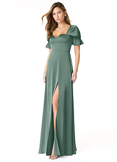 Azazie Harlie Final Sale Eucalyptus A-Line Sweetheart Neckline Stretch Satin Dress image3