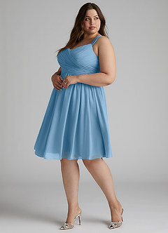 Azazie Angie Brautjungfernkleider A-Linie Korsett Chiffon Kleid Stahlblau image13