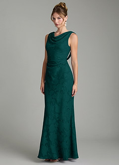 Azazie Kieryn Robes de demoiselle d'honneur Robe Sirène en Blumen-Burnout Plissée Vert Pin image9