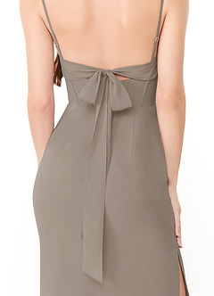 Azazie Mai Bridesmaid Dresses Taupe Sheath Pleated Chiffon Dress image6