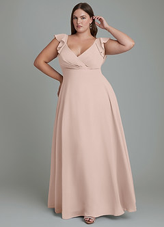 Azazie Leilani Robes de demoiselle d'honneur Robe Trapèze en Mousseline de soie Plissé Rose Anglais image2