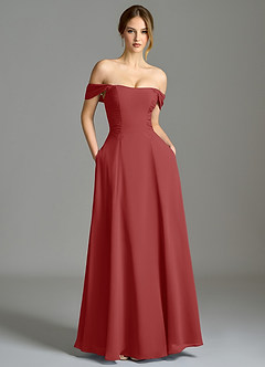 Azazie Oasis Bridesmaid Dresses Rust A-Line with Pockets Chiffon Dress image2