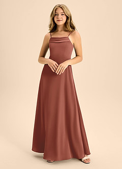 Azazie Anselie Junior Vestido de Castaño de Satén Elástico de Corte En A con Vestidos sin tirantes image3