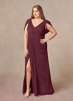 Azazie Luisa Mother of the Bride Dresses Cabernet Mermaid V-Neck Pleated Mesh Dress image9