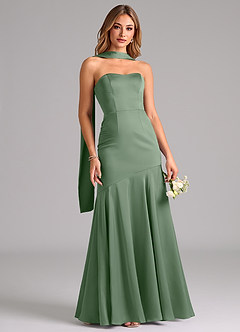 Azazie Shiloh Robes de demoiselle d'honneur Robe Sirène Convertible en Satin extensible Sans bretelle Matcha image5
