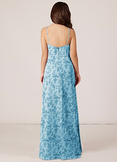 Azazie Kaylee Junior Blue Fern Floral A-Line with Belt Chiffon Dress image2