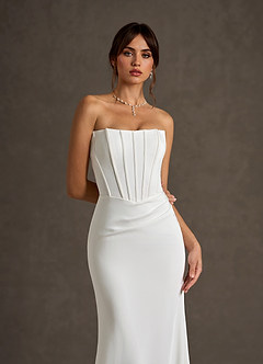 Azazie Grace Wedding Dresses Diamond White Mermaid Off the Shoulder Crepe Back Satin Dress image8