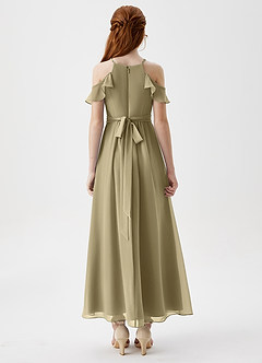 Azazie Chaya Junior Moss Green A-Line Off the Shoulder Chiffon Dress image2