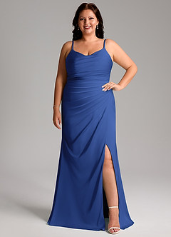 Azazie Deandra Bridesmaid Dresses Royal Blue Mermaid Pleated Stretch Satin Dress image7