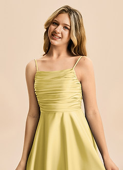 Azazie Miko Junior Canary A-Line Pleated Stretch Satin Dress image8