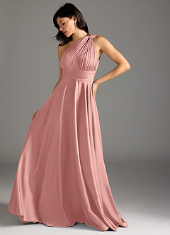 Azazie Charlize Robes de demoiselle d'honneur Robe Trapèze en Satin extensible Ue épaule Rosette image5