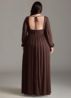 Azazie Norah Vestidos de damas de honor Vestido de Ganache de Gasa de Corte en A con Manga larga con cuello en V image7