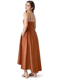 Azazie Jemima Junior Copper A-Line with Pockets Stretch Satin Dress image5