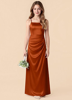 Azazie Renna Junior Paprika A-Line Pleated Stretch Satin Dress image1