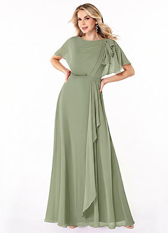 Azazie Aaliyah vestidos de dama de honor modestos Vestido Línea A Plisado Scoop Hasta el suelo Gasa image1
