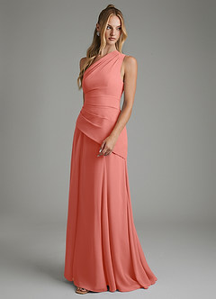 Azazie Holly Bridesmaid Dresses Salmon Pink A-Line Corset Chiffon Dress image5