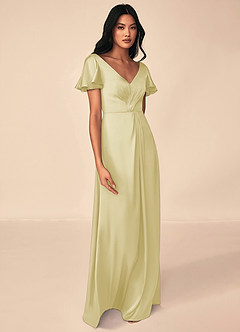 Azazie Soren Bridesmaid Dresses Lemon Sorbet A-Line Pleated Stretch Satin Dress image4