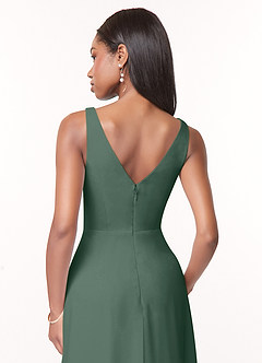 Azazie Nala Abiti da Damigella Abito A-Line in Chiffon Plissettato Muschio Marino image5