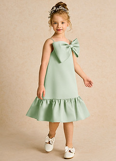 Azazie Kiwi Flower Girl Dresses Dusty Sage A-Line Spaghetti Strap Matte Satin Dress image3