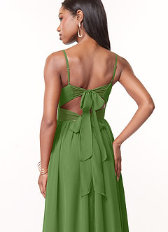 Azazie Zeya Bridesmaid Dresses Basil A-Line V-Neck Pleated Chiffon Dress image2
