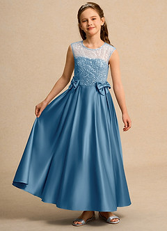 Azazie Candy Girl vestidos de niña de las flores Vestido de Azul Acero de Satin Mate de Princesa con Lazo image4