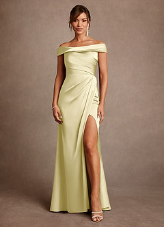 Azazie Bedford Mother of the Bride Dresses Lemon Sorbet Sheath Pleated Stretch Satin Dress image1