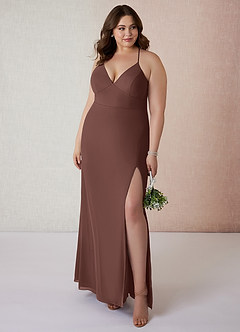 Azazie Becca Brautjungfernkleider Etui V-Hals Chiffon Kleid Espresso image7