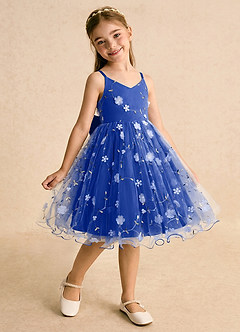 Azazie Junebug Blumenmädchenkleider Ballkleid Spaghetti Riemen Tüll Kleid Königsblau image2