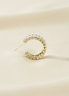 front Crystal Baguette Hoop Earrings