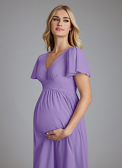 Azazie Verna Maternity Bridesmaid Dresses A-Line V-Neck Ruched Chiffon Floor-Length Dress image5