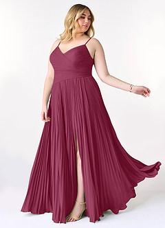 Azazie Vini Bridesmaid Dresses Mulberry A-Line V-Neck Pleated Chiffon Dress image10