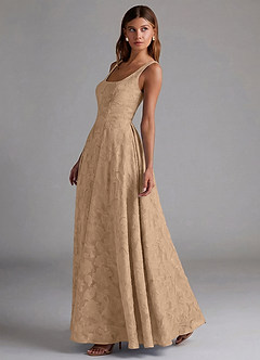 Azazie Amalie 신부 들러리 드레스 A라인 주름진 플로럴 번아웃 바닥 길이 드레스 image3