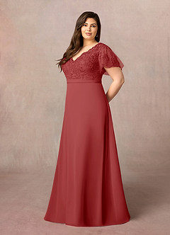 Azazie Singer Mother of the Bride Dresses Rust A-Line V-Neck Lace Chiffon Dress image8