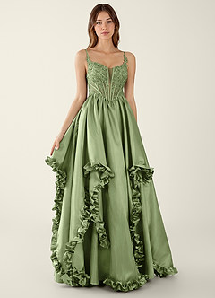 Halley Basil V-neck lace Corset A-line Prom Dress image4