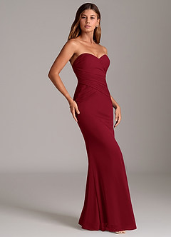 Azazie Katelyn Bridesmaid Dresses Burgundy Sheath Strapless Mesh Convertible Dress image4