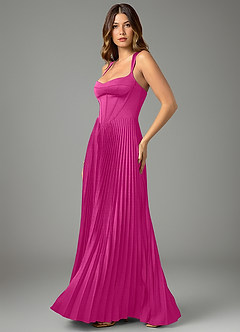 Azazie Avenelle Robes de demoiselle d'honneur Robe Trapèze en Satin extensible Corset Fuchsia image3