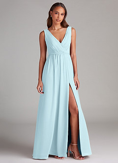 Azazie Tanicia Robes de demoiselle d'honneur Robe Trapèze en Mousseline de soie Plissé Bleu Nuage image4