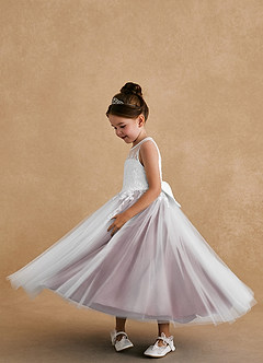 Azazie Bitsy Flower Girl Dresses Ivory Cabernet A-Line Lace Tulle Dress image3