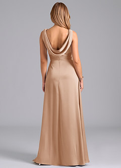 Azazie Karina Robes de demoiselle d'honneur Robe Trapèze en Satin extensible Plissée Rose Perle image6