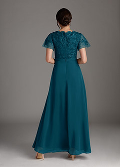 Azazie Singer Mother of the Bride Dresses Ink Blue A-Line V-Neck Lace Chiffon Dress image2